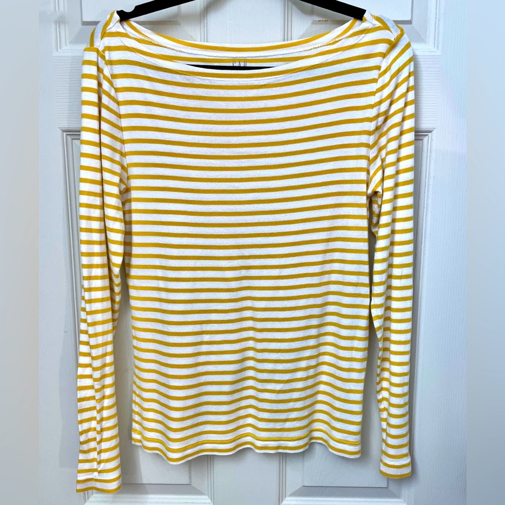 CLOSEOUT! GAP long-sleeved T Shirt, Gold and White Striped